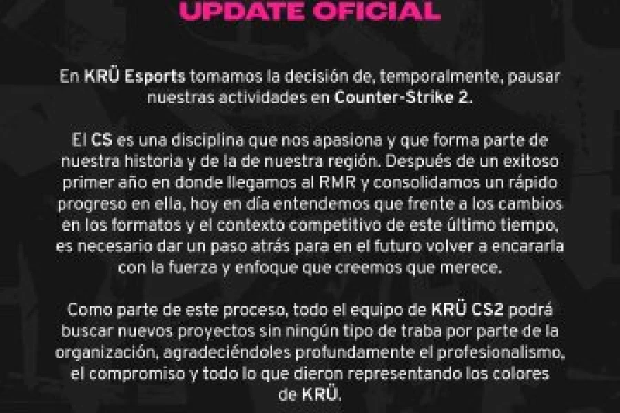 Чому KRÜ Esports зупиняє CS2‑склад і коли чекати камбек?