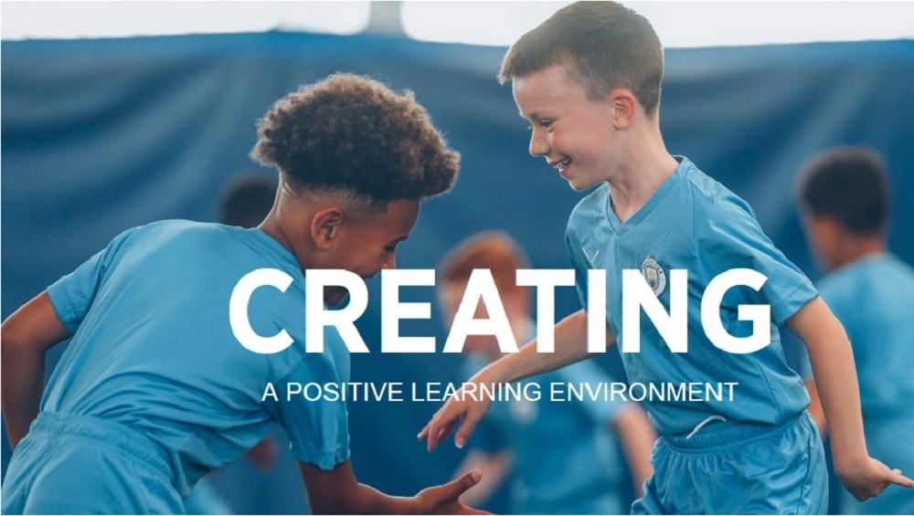 Young footballers engaging in a positive learning environment, inspired by Manchester City