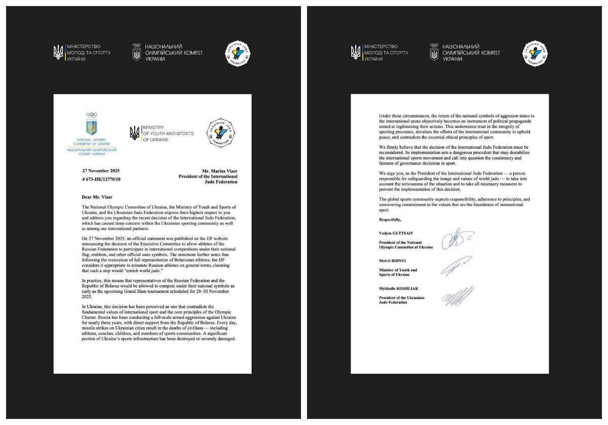 Ukrainian sports leaders urge IJF president to reconsider inclusion of Russian and Belarusian athletes in international co...