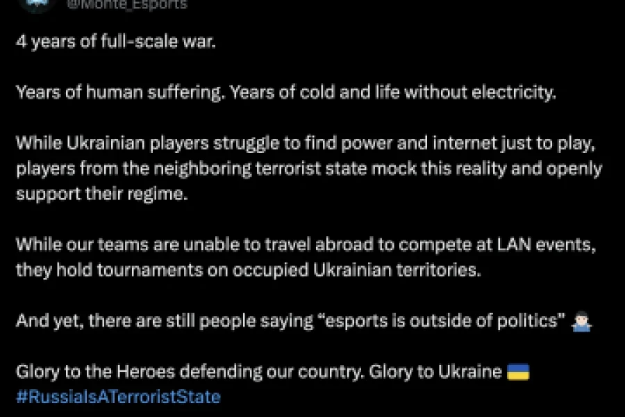 Чи справді «кіберспорт поза політикою»? Відповідь Monte Esports
