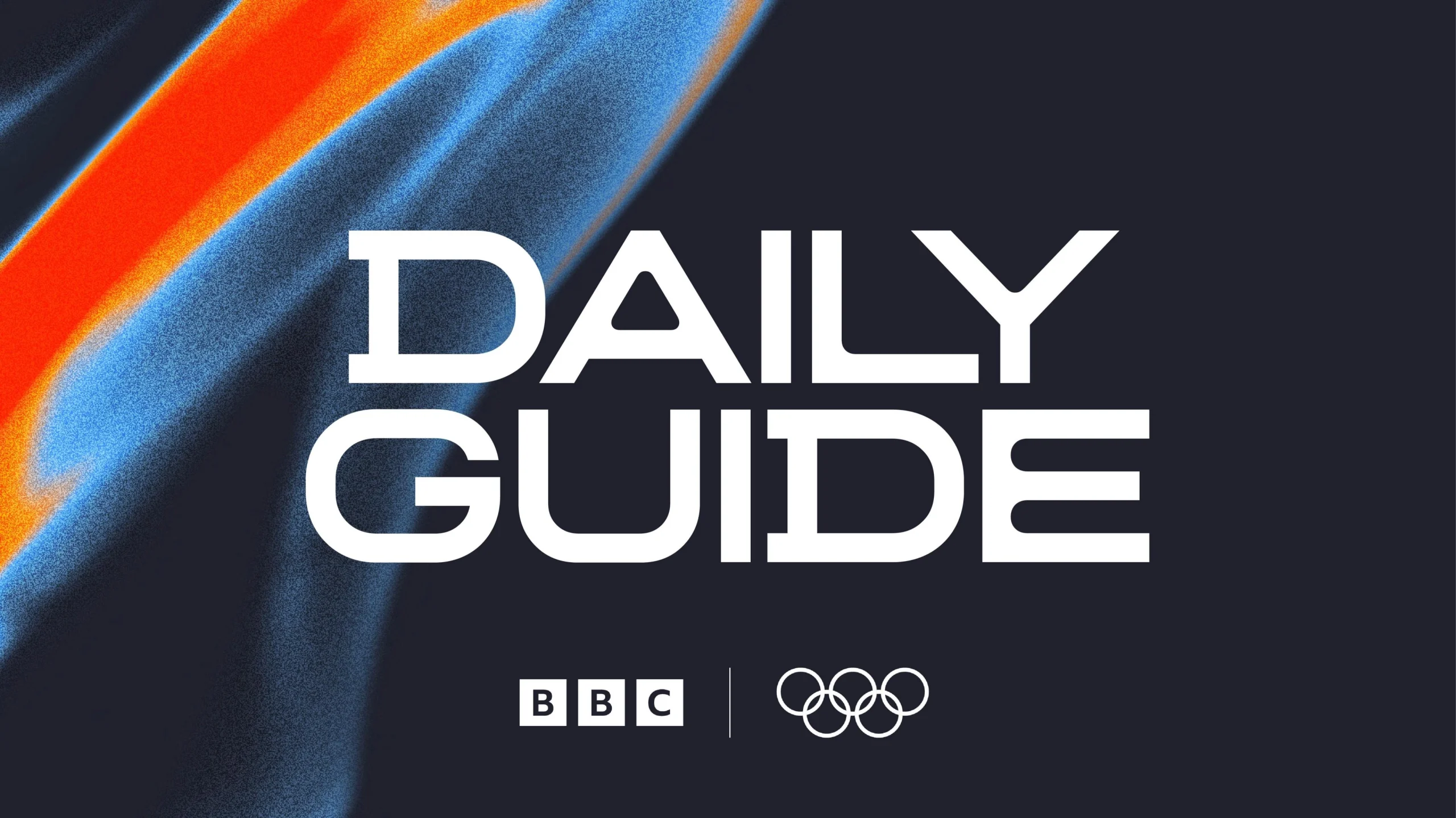 Текст "DAILY GUIDE" на темному фоні з логотипами BBC та Олімпійських ігор