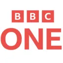 Логотип BBC One на білому фоні, червоні літери та цифра один в центрі