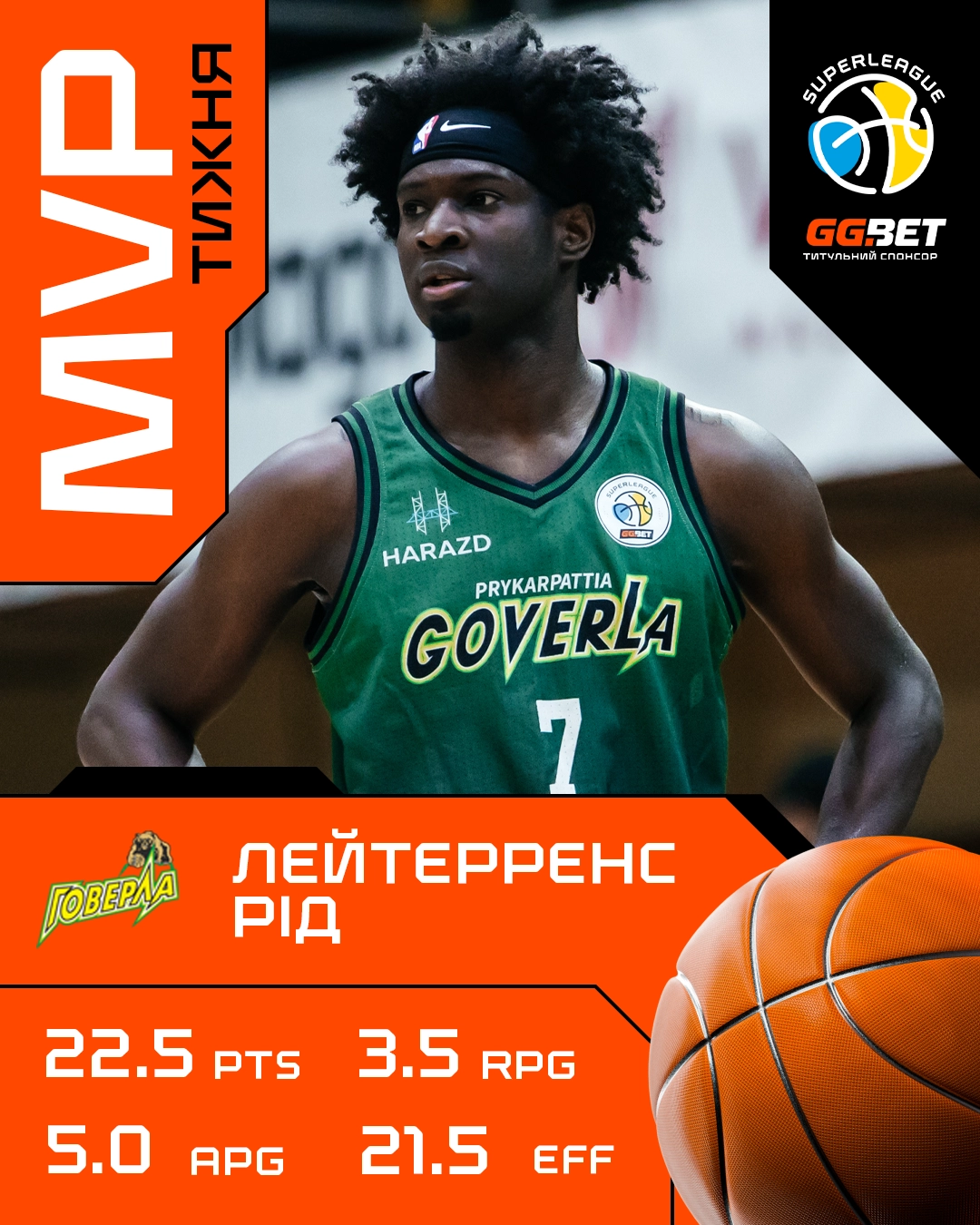 Лейтерренс Рід у формі Прикарпаття-Говерла, визнаний MVP тижня Суперліги GGBET
