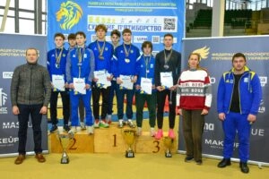 Спортсмени на п'єдесталі з медалями Зимового Чемпіонату України, категорія U19, хлопці