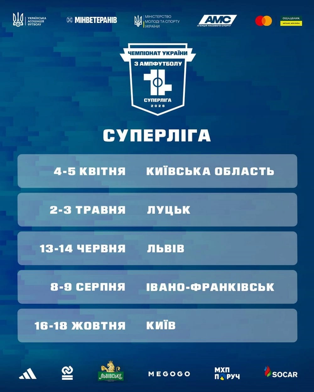 Афіша чемпіонату України з ампфутболу 2026: дати та місця проведення матчів Суперліги