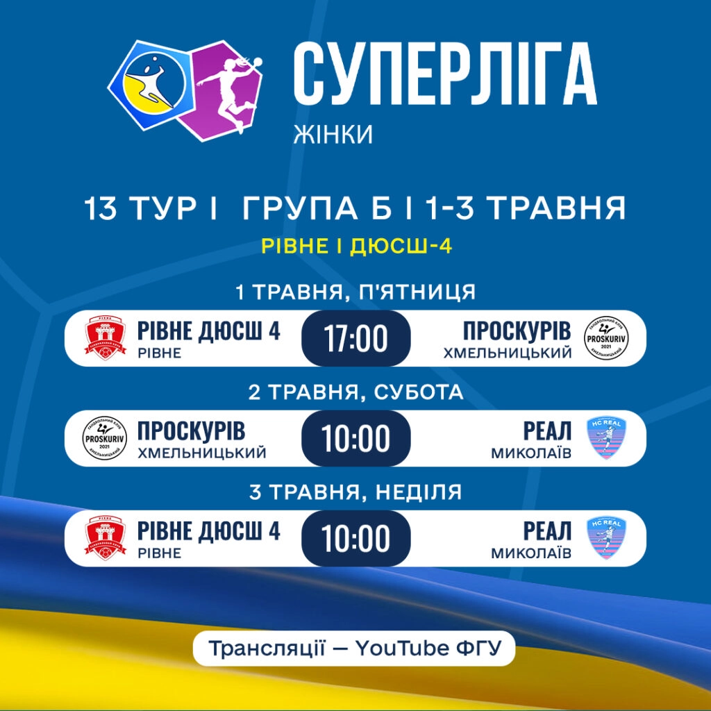 Розклад матчів жіночої Суперліги у Рівному: Рівне-ДЮСШ-4, Проскурів, Реал, 1-3 травня 2023