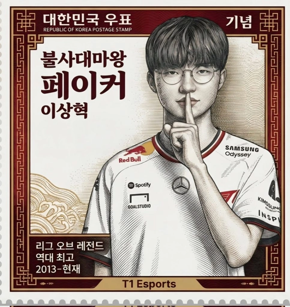 Поштова марка Південної Кореї на честь кіберспортсмена Lee "Faker" Sang-hyeok, випуск 2026 року