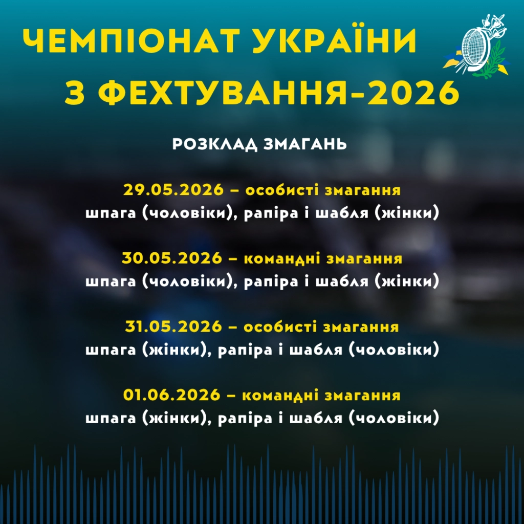 Розклад змагань чемпіонату України з фехтування-2026 у Києві: особисті та командні першості