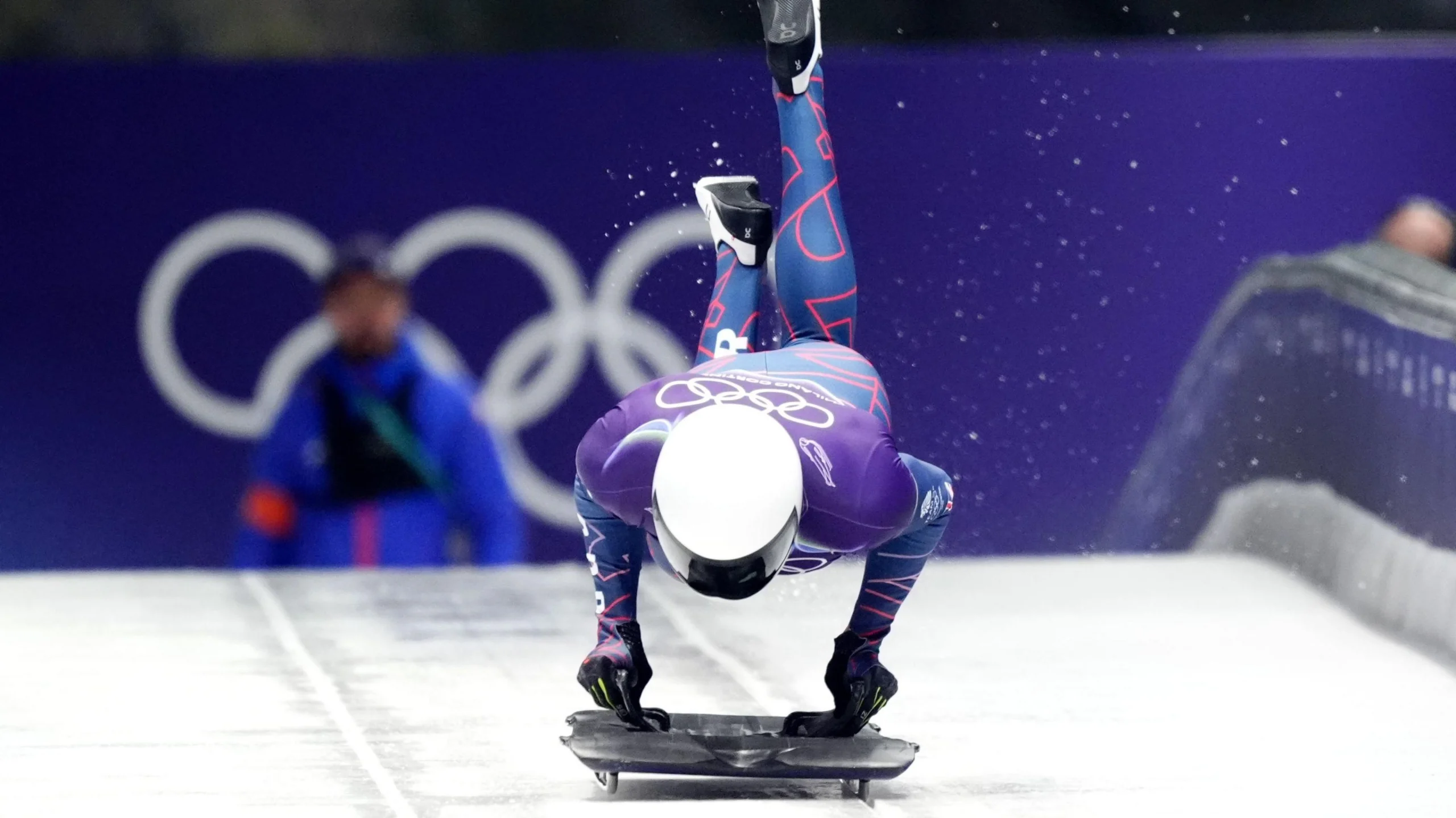 Метью Вестон на трасі скелетону під час Зимових Олімпійських ігор 2026, де здобув золоту медаль