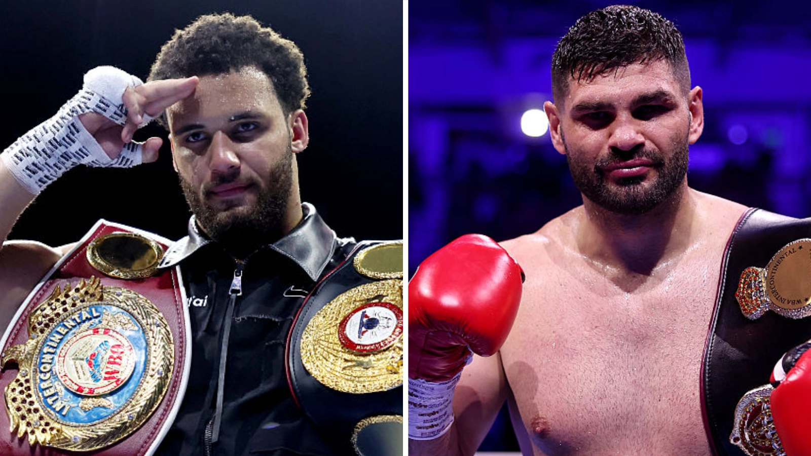 Агіт Кабайел та Ріко Верхувен з чемпіонськими поясами перед боєм з Олександром Усиком