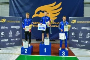 Переможці юнаків до 19 років на Чемпіонаті України з п’ятиборства: Чернишев, Ковальчук, Єкімов