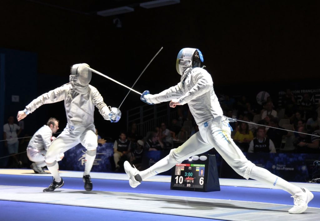 Андрій Ягодка на чемпіонаті Європи з фехтування в Антоні, Франція, у поєдинку проти Крістіана Рабба