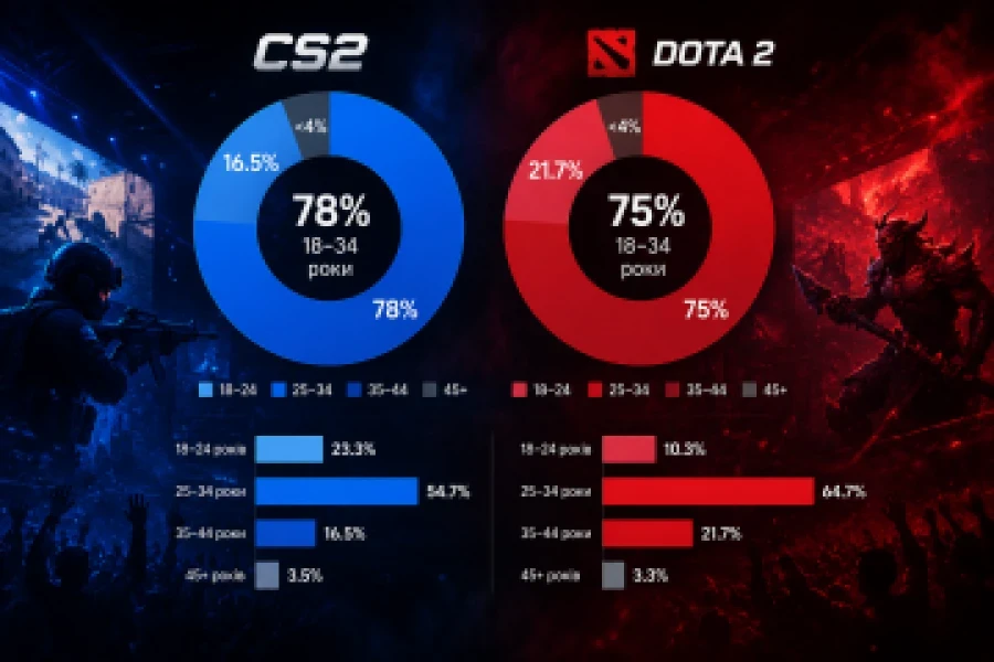 Хто дивиться CS2 і Dota 2? Вік 25-34 – більшість переглядів